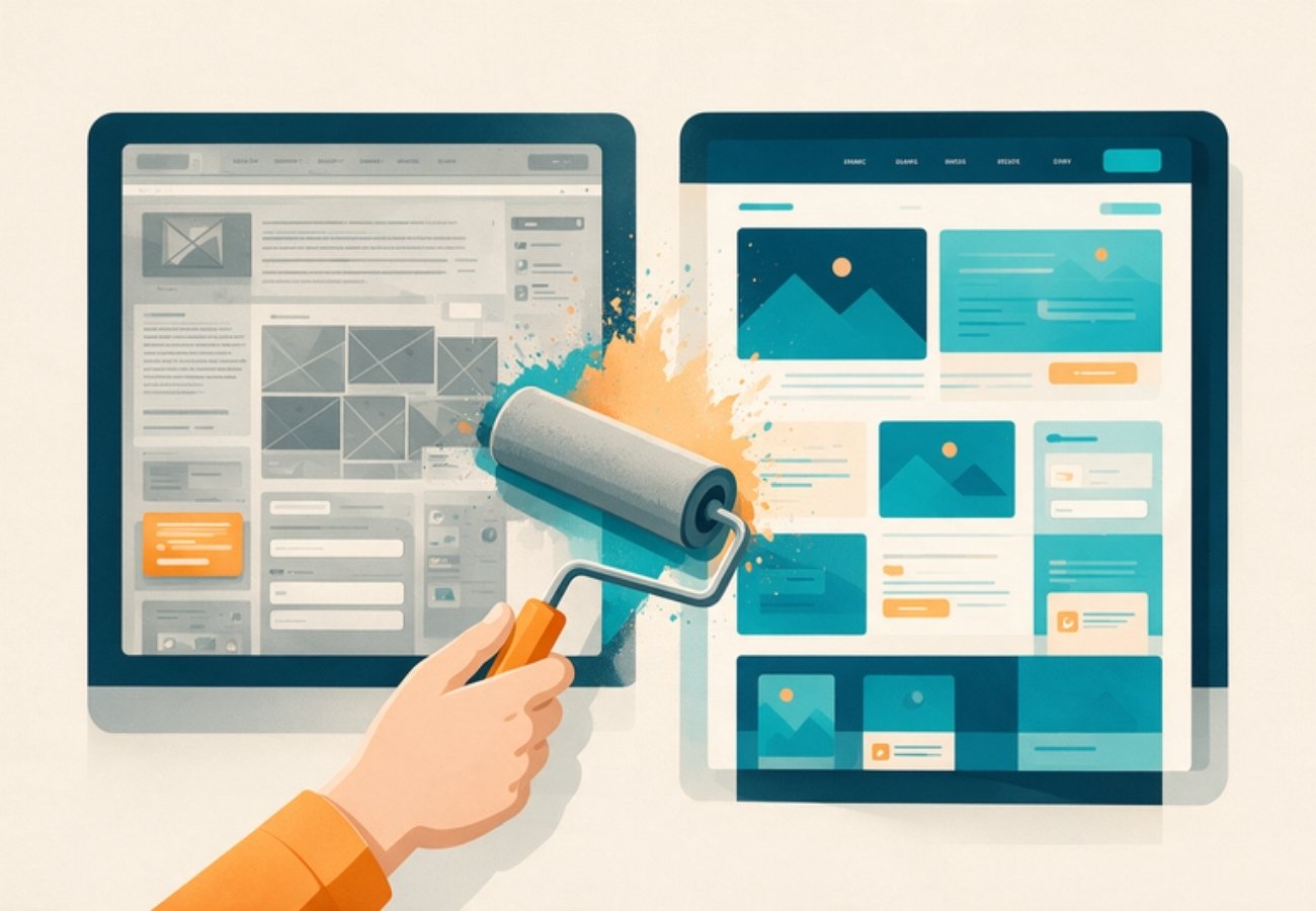 rediseño web comparando la versión antigua y la nueva de una página
